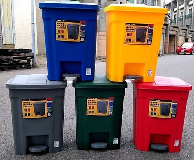 =海神坊=『免運/自載/滿額優惠』台灣製 KEYWAY PSS080 商用衛生踏式垃圾桶環保桶回收桶分類桶 附蓋80L
