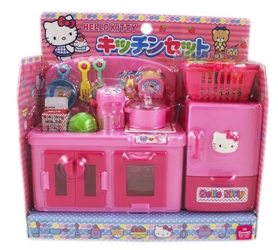 【卡漫迷】 Hello Kitty 廚房 玩具組 20件 ㊣版 扮家家酒 精緻居家 小 模型 廚具 冰箱 食品 日版