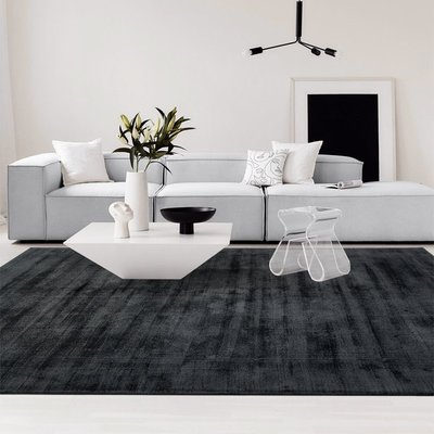 米可家飾~新款印度進口純手工地毯純黑色高端輕奢臥室床下毯耐臟易打理地毯手工地毯