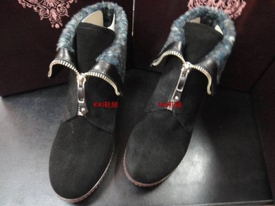 【KIKI鞋舖】Fair Lady 華麗嬉皮拉鍊翻領楔型短靴(黑) ＃701871