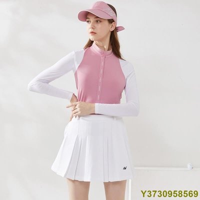 Azureway 高爾夫球衣女 女裝 冰絲防曬長袖T恤 春夏 韓版 撞色 拼接 golf服裝 女 套裝送帽子-MIKI精品