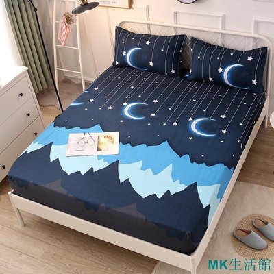 MK精品超級下殺 床包 床罩 床單 單人/雙人/加大雙人 加厚棉質親膚面料 月亮星空圖案 深藍色