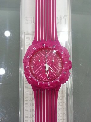 [永達利鐘錶 ] swatch -石英計時運動腕表-紫紅色 SUIP401原廠公司保固24個月 42mm