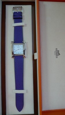 *Rita奢華時尚* HERMES 經典H HOUR手錶中款H銀+紫色IRIS錶帶全新品$78888
