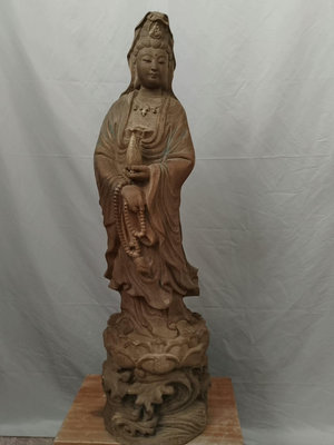 【二手】 木雕佛像站像觀音菩薩像高1米1285 木雕 造像 擺件【古鎮街坊】
