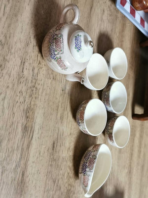 清水薩摩燒繪花籃茶壺公道茶杯五客茶具套