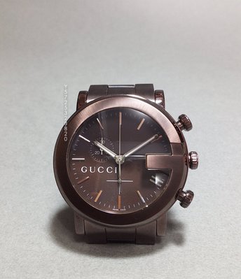 9.9新 真品 GUCCI G-Chrono 頂尖時尚計時碼腕錶-古銅咖/44mm $39000