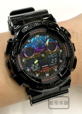 【威哥本舖】Casio台灣原廠公司貨 G-Shock GA-100RGB-1A 虛擬彩虹系列 經典雙顯錶 GA-100