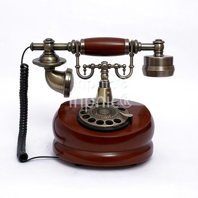INPHIC-歐式撥盤仿舊工藝有繩電話 創意老式實木古董座機