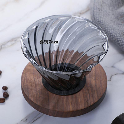 新品手沖咖啡灰色玻璃V60錐形濾杯胡桃木托耐高溫分享咖啡壺套裝組合