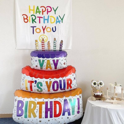ins網紅三層大蛋糕氣球鋁膜裝飾用品兒童周歲生派對禮物裝扮道具