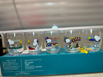 日本昭和卡通 史努比玻璃杯  野游款  全新原盒五只