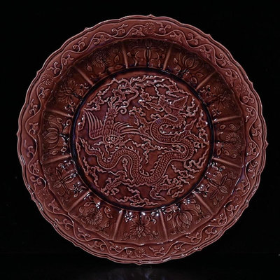 大明弘治紫金釉開片龍鳳盤（7.5×43cm）600688