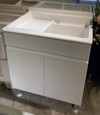 76X57白色人造石洗衣槽+防水白木紋櫃(德浦家具)