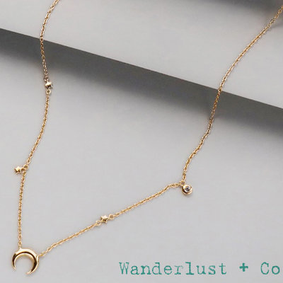 Wanderlust+Co 澳洲品牌 金色新月項鍊 鑲鑽星星項鍊 Starlit Gold 純銀系列新款