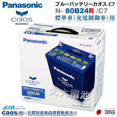 ✚久大電池❚ 日本國際牌 Panasonic 藍電 80B24RS (附鉛頭) CAOS 充電制御電瓶 銀合金 DIY價