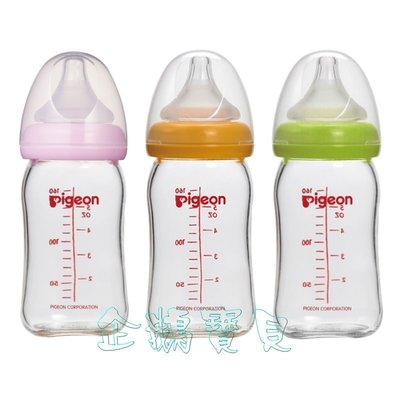 @企鵝寶貝@ 貝親 pigeon 寬口母乳實感玻璃奶瓶160ml 【顏色隨機出貨】