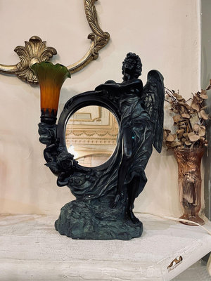 Vintage 歐式古典新藝術風格桌鏡燈 氣氛燈 雕塑女神天使造型 電影道具陳列擺飾