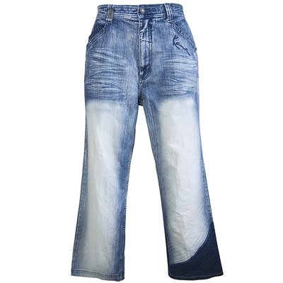 美國嘻哈品牌KARL KANI藍色刺繡寬管牛仔褲 W36