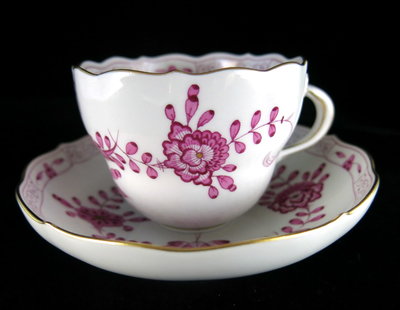德國麥森Meissen 手繪紫印度之花咖啡杯盤組-A