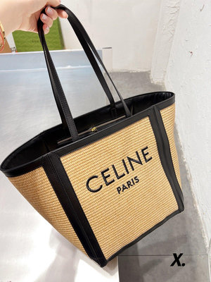 全館免運  Celine 帆布包 購物袋 肩背包 棕色背包 大包 28*30cm 禮物 獨家實拍 可開發票