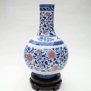INPHIC-ZF-B402 景德鎮陶瓷 青花瓷 青花釉裏紅直筒天球陶瓷花瓶 擺飾