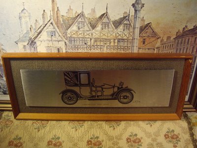 歐洲古物時尚雜貨 英國 1908 金屬片古董車掛畫 擺飾品 古董收藏