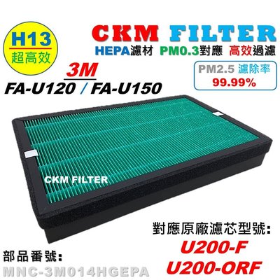 【CKM】適用 3M FA-U120 FA-U150 空氣清淨機 HEPA 濾網 濾芯 U200-F U200-ORF