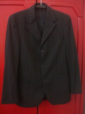 【SISLEY】義大利製~棕黑色條紋西裝外套 46號