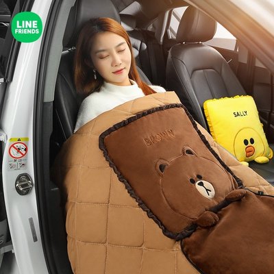 [酷奔車品]Line Friends 可愛汽車抱枕被子 兩用 車內多功能摺疊毯子 車用後排靠枕 車用加厚被
