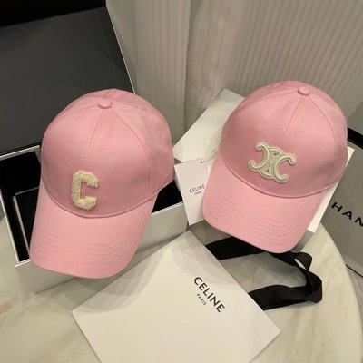 【熱賣精選】CELINE 賽琳C字母粉色棒球帽潮牌男女同款立體logo凱旋門鴨舌帽子