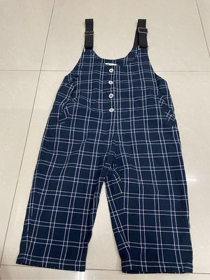二手 韓國 購入 IVIN 吊帶褲 吊帶短褲 深藍 格紋 140cm 男童 女童 古著
