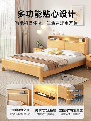 居家佳:實木床雙人床18米15大床房經濟型簡約大方型排骨架家具婚床 自行安裝