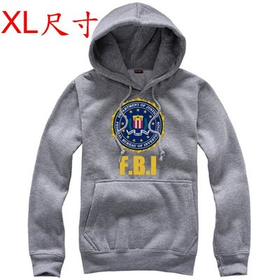 【FBI 聯邦調查局】【XL尺寸】灰色連帽厚絨長袖T恤(現貨供應 下標後可以立即出貨)