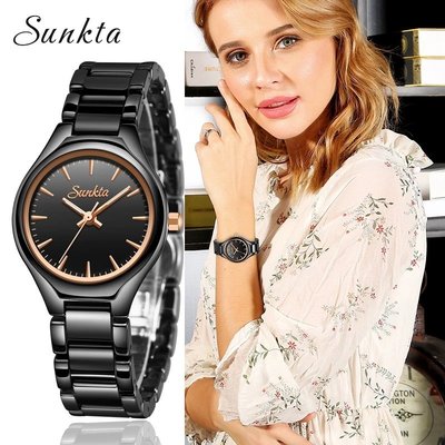 現貨手錶腕錶SUNKTA/LIGE精美女士手錶全陶瓷系列手錶防水腕錶