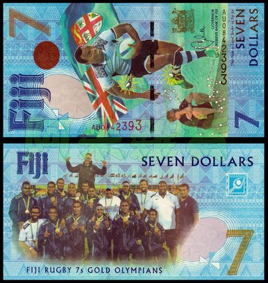 森羅本舖 實體拍攝 FIJI 斐濟紀念鈔 7元 2017 七人制橄欖球 奧運 金牌紀念 鈔票 鈔 錢幣 紙幣 幣