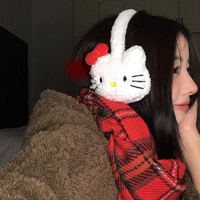 凱蒂貓耳罩 Hello Kitty 毛毛耳罩 造型 聖誕節 跨年 可愛 毛帽 帽子 羊羔毛