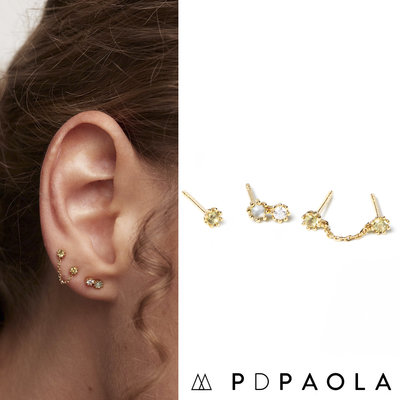 PD PAOLA 西班牙時尚潮牌 藍水晶X珍珠母貝X灰綠鑽垂墜式耳環三件組 KARA GOLD