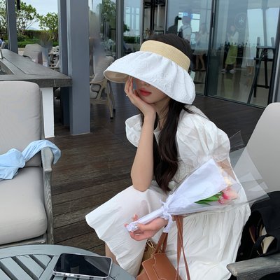 日本Dark遮陽UV防曬帽女夏季防紫外線大檐雙面空頂遮臉太陽帽子女