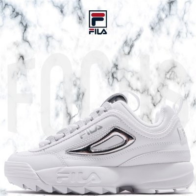 【FOCUS】全新 FILA DISRUPTOR II METALLIC 白銀 厚底 鋸齒鞋 女鞋 5C608T103