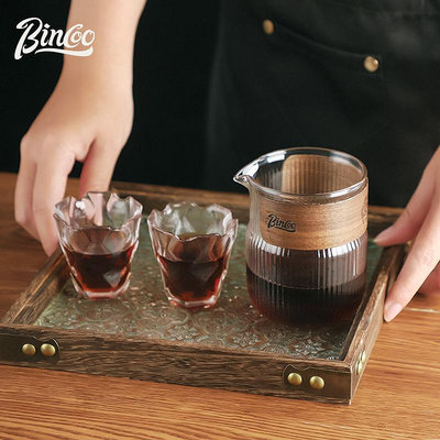 Bincoo手衝咖啡壺錘紋分享壺復古耐熱玻璃咖啡杯320ml