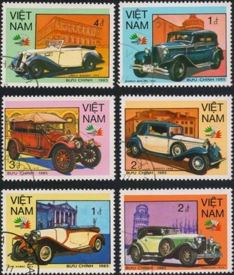 [亞瑟小舖]越南古董汽車銷戳票6枚,上品!!!(1985年)