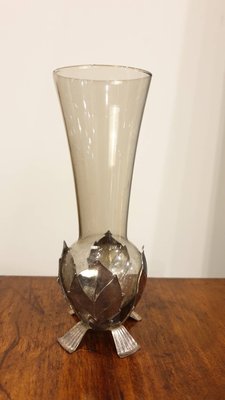 【卡卡頌  歐洲古董】英國老件 手工鍍銀 葉子底座 手工玻璃 花瓶 m0818 ✬