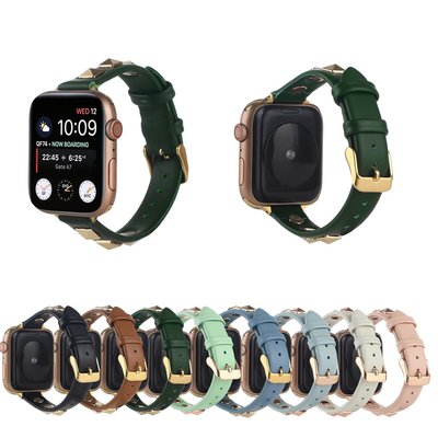 適用蘋果手表表帶AppleWatch7-1真皮帶釘表帶iwatch7鉚釘真皮表帶正品促銷