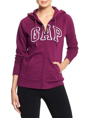 【Gap】女裝大人酒紅色Logo棉質刷毛長袖連帽外套夾克帽T