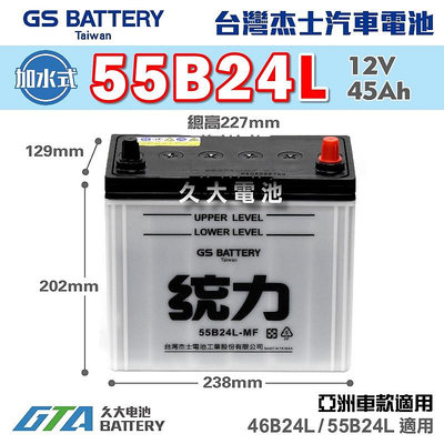 ✚久大電池❚ GS 杰士 統力電池 55B24L 加水式 汽車電瓶 汽車電池 46B24L 適用
