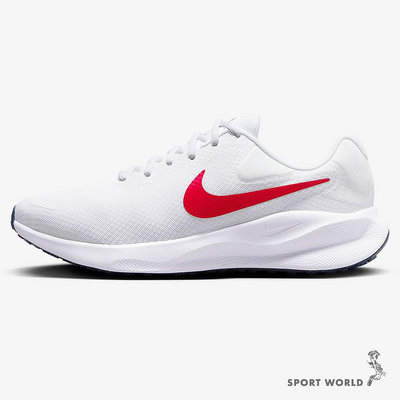 Nike 男鞋 慢跑鞋 超寬楦 Revolution 7 白紅【運動世界】FB8501-100