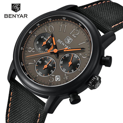 新款推薦百搭手錶 benyar賓雅5190男士手錶多功能計時碼錶時尚防水夜光日歷手錶男潮 促銷