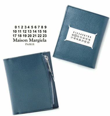 Maison Margiela   (灰藍色) 真皮防刮壓紋 兩摺中短夾 皮夾 錢包 中性款｜100%全新正品