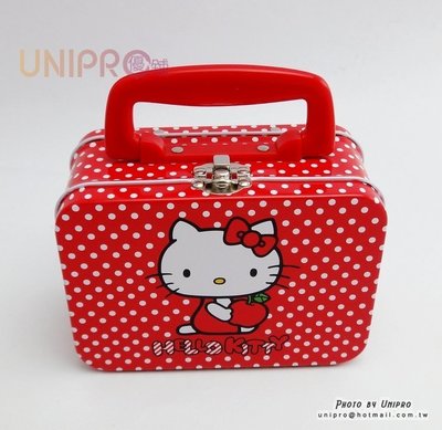 【UNIPRO】Hello Kitty 凱蒂貓 水玉點點鎖扣手提箱 鐵盒 藏寶盒 收納盒 三麗鷗正版授權